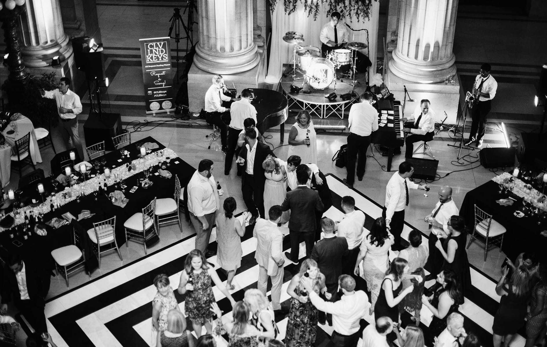 aerial view of the dance floor with multiple people dancing