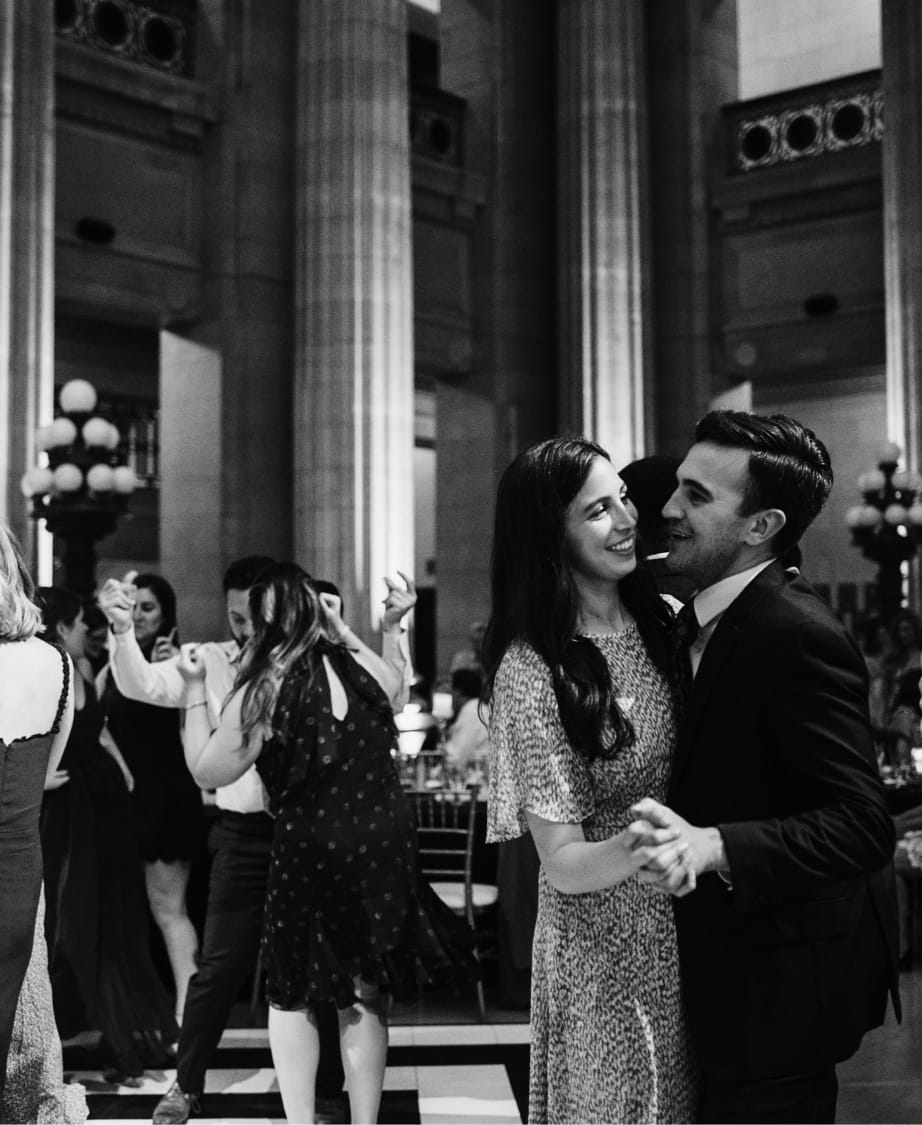 black and white portrait of multiple people dancing